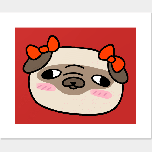 Pug Face with Red Bows Wall Art by saradaboru